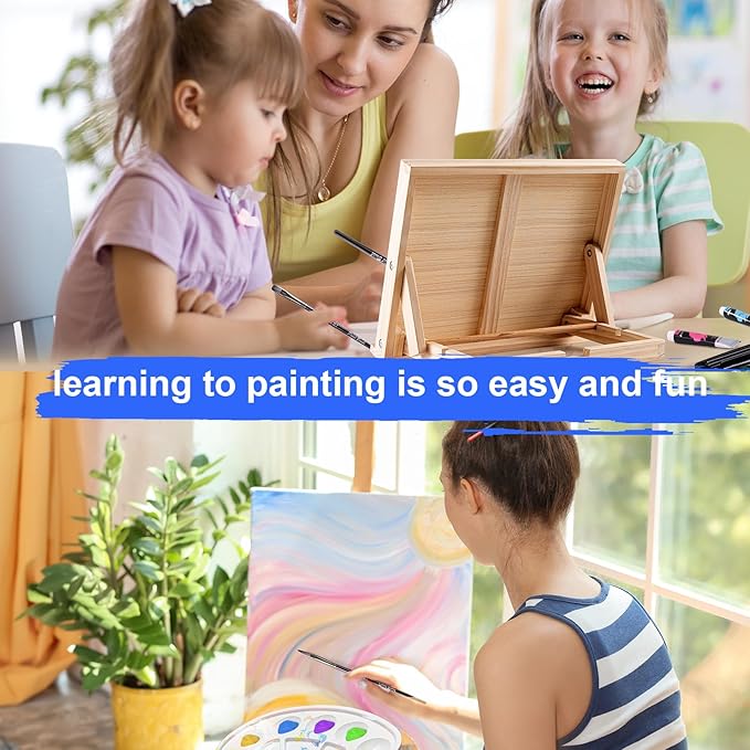 koseibal Acrylic Art Set with 18 Acrylic Paints, 8 Brushes, 4 Stretched Canvas, 1Wooden Easel, Etc, Premium Painting Supplies Kit for Students, Artists Kids, Adults, and Beginner.