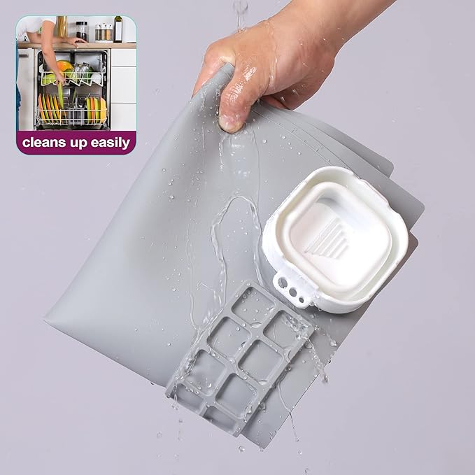 AWOKE Silicone Painting Mat - 20"X16" Silicone Art Craft Mat with 1 Water Cup for Kids -12 Color Dividers - 2 Paint Dividers (Grey)