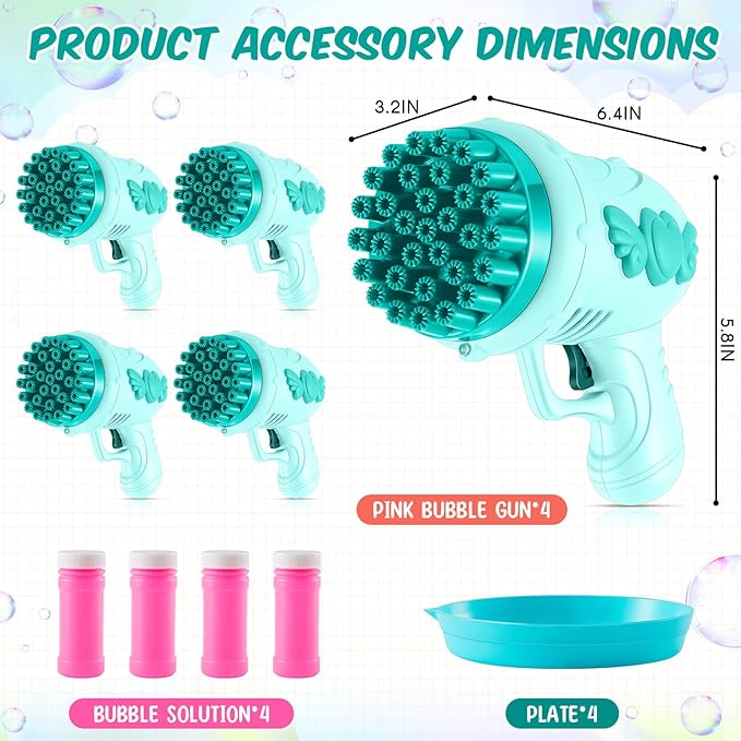 ShinyRelief 4 Pack Wedding Bubble Guns 32 Holes with Light, 4 Bottles Solution, Romantic Bubble Maker for Outdoor Ceremony, Wedding Party Favors, Photo Props, Reception Entertainment (Green)