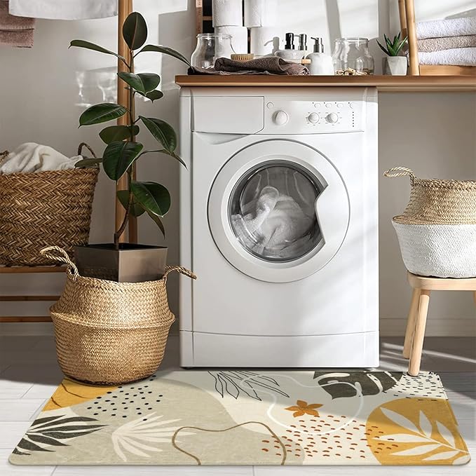 Lahome Boho Washable Hallway Rugs - 2x4 Area Rugs Non-Slip Low-Pile Soft Bathroom Rug Runner Throw Small Kitchen Runner Rugs, Botanical Print Floor Mats Rug for Bedside Entryway Laundry Room