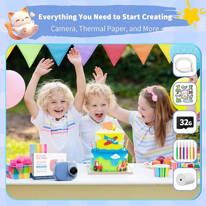 Rongta Kids Camera Instant Print, 1080P Kids Instant Cameras That Print Photos, Christmas Birthday Gifts for Boy Age 3-12, Video Camera Portable Toy for 3 4 5 6 7 8 9 10 Year Old Boy(Blue)