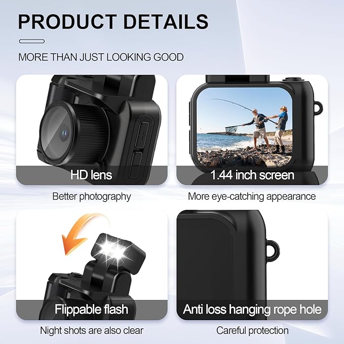 Mini Action Camera 1080P with 32GB Card Mini Vintage Camera Graduation Gifts Pocket Wearable Body Camera Campus Digital Camera Gifts for Girl