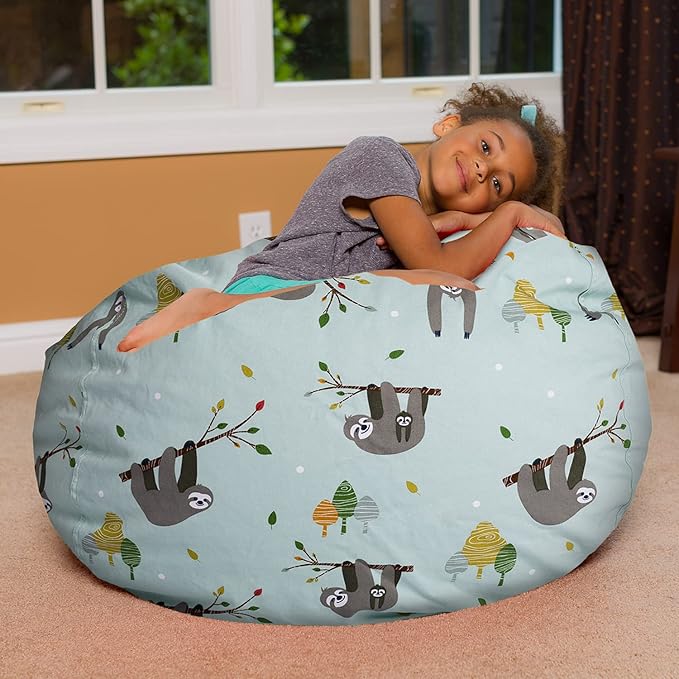 Posh Creations Bean Bag Chair for Kids, Teens, and Adults Includes Removable and Machine Washable Cover, Canvas Sloth and Trees, 38in - Large