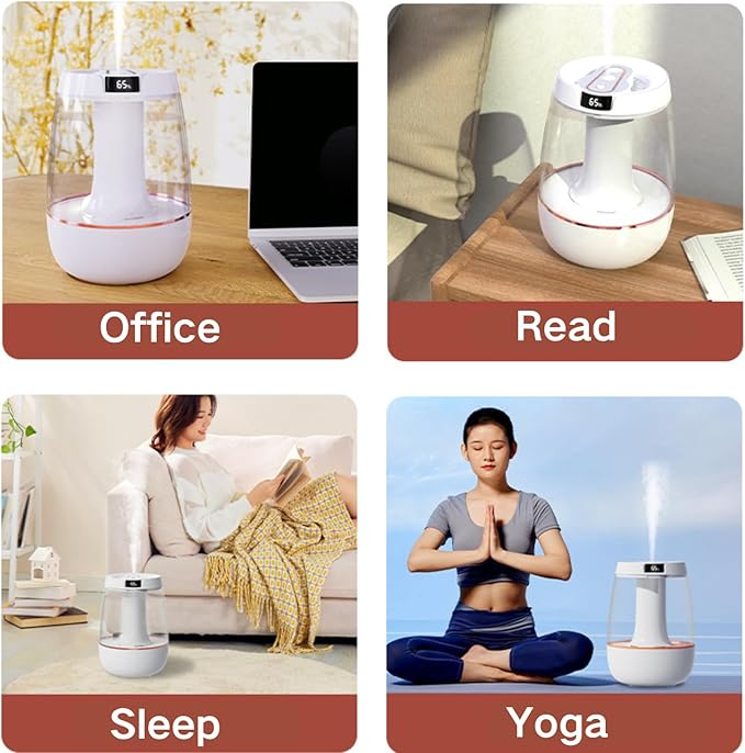Humidifier for Bedroom, 3L Cool Mist Humidifiers with 25dB Quiet Air Humidifier with Night Light Waterless Auto Shut-Off for Home Baby Office Travel
