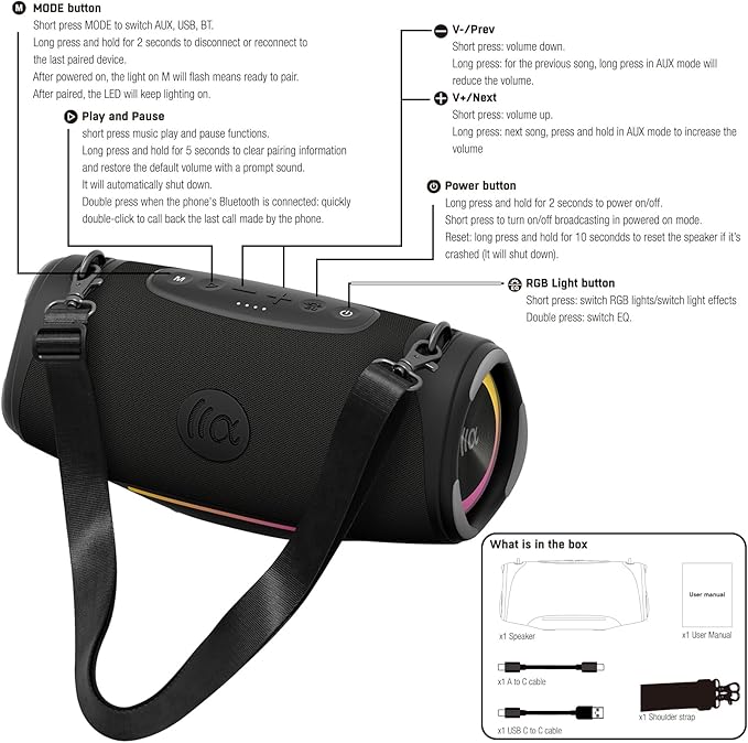 Portable Bluetooth Speaker,IPX7 Waterproof 80W Loud Stereo Sound Wireless Outdoor Speaker for Pool,Shower,Camping Bike Use,8H Playtime