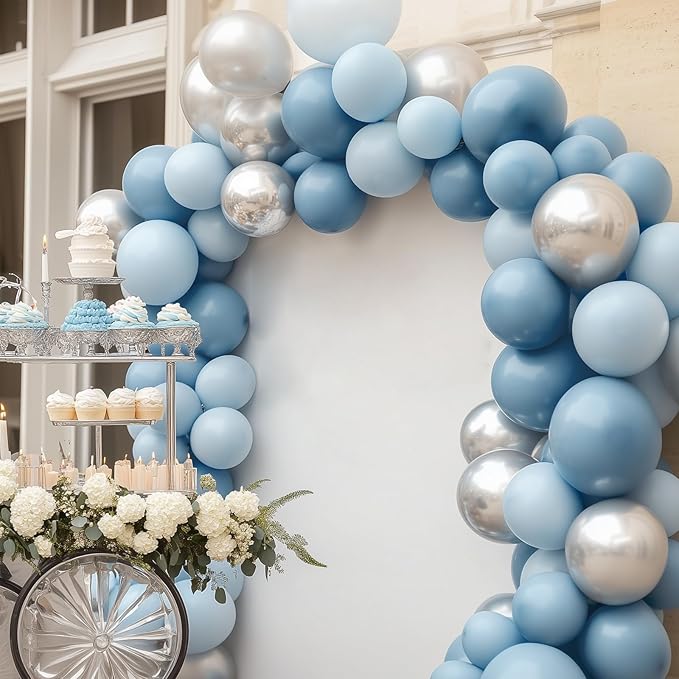 RUBFAC 129pcs Dusty Blue Balloons Different Sizes 18 12 10 5 Inch Latex Haze Blue Balloon Garland Arch for Party Decoration Birthday Wedding Engagements Anniversary Baby Shower Party Supplies