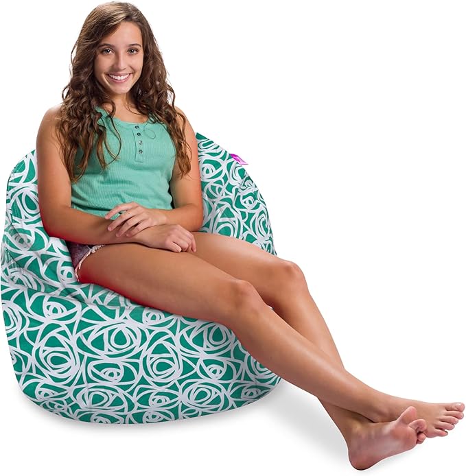 Posh Creations Structured Comfy Bean Bag Chair for Gaming, Reading, and Watching TV, Sonoma Lounge, Canvas - Roses Mint