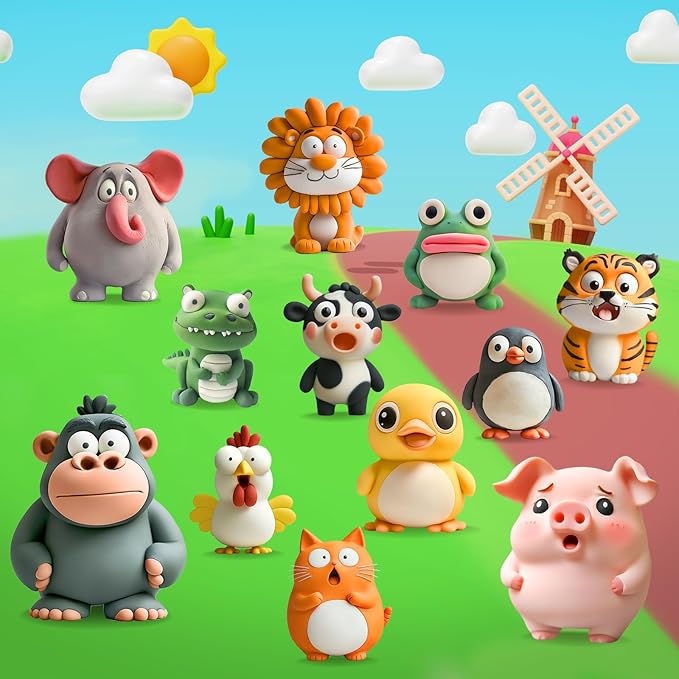 Air Dry Clay Kits for Kids, Arts and Crafts for Kids Ages 8-12, DIY 12 Animals Magic molding Clay Set with Sculpting Tools & Magnets, Modeling Toys for Boys & Girls Ages 4 5 6 7 8+ Years Old