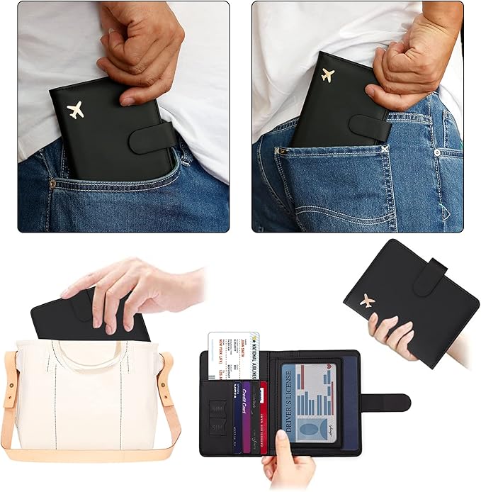 Melsbrinna Rfid Passport Holder for Travel women/Men, Cute Passport Wallet Rfid Blocking Card Slots, Rfid Passport Cover/CaseTravel Wallet, Passport Book Holder (1, Black)