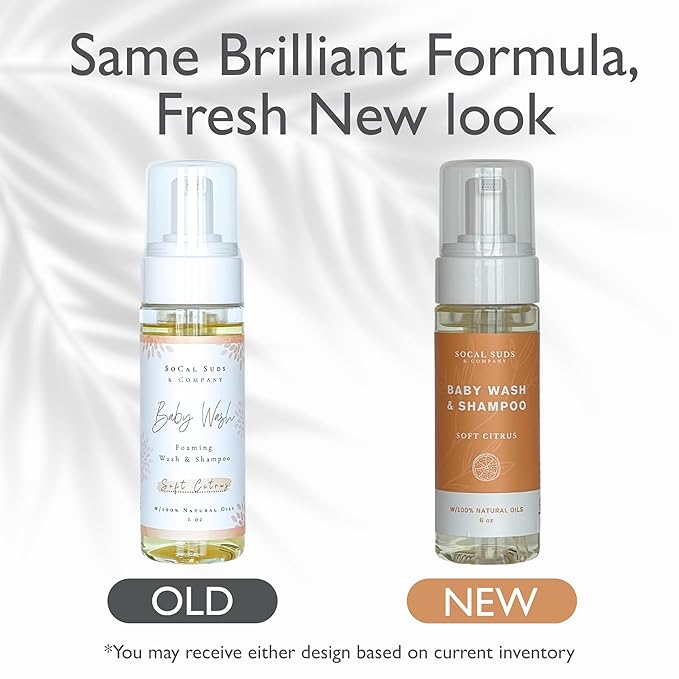 SoCal Suds & Company - 2-in-1 Organic Foaming Shampoo & Body Wash - Gentle Botanical Baby Wash for Sensitive Skin - Clean Natural Nourishing Soothing Castile Soap - Newborn Baby - Soft Citrus, 6oz