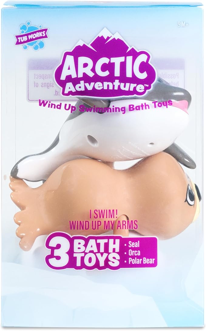 Tub Works® Wind Up Swimming Baby & Toddler Bath Toys, Arctic 3 Pack | Wind Arms & Watch Them Swim | Interactive Baby Bath Toys | Ideal for Bathtub, Toddler Pool, Summer or Water Table Play