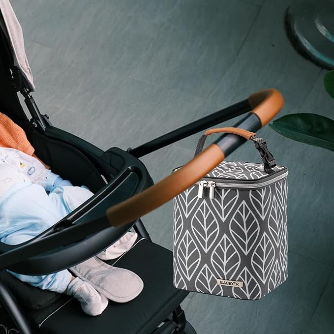 Breast Milk Cooler Bag with Ice Pack Fits 4 Baby Bottles Up to 9 Ounce, Baby Bottle Bag for Nursing Mom Daycare-Grey