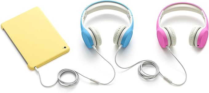 LilGadgets Connect+ Wired Kids Headphones for School with Mic, Volume Limited & Noise Reduction, On-Ear Headset with Cord, SharePort Technology for Multiple Kids & SoftTouch Padding, Purple