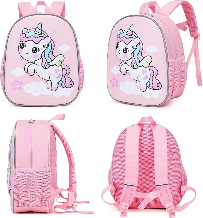 SUN EIGHT Toddler Backpack for Girls, Lunch Backpack Cute 3D Cartoon Animal Waterproof School Bag for Baby Girl Boy 2-5 Years(unicorn)
