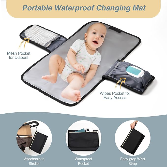 MOMUVO Diaper Bag Backpack, Quilted Baby Bag with Changing Pad and Stroller Straps and Pacifier Case, Large Travel Diaper Bags for Mom Dad,Black