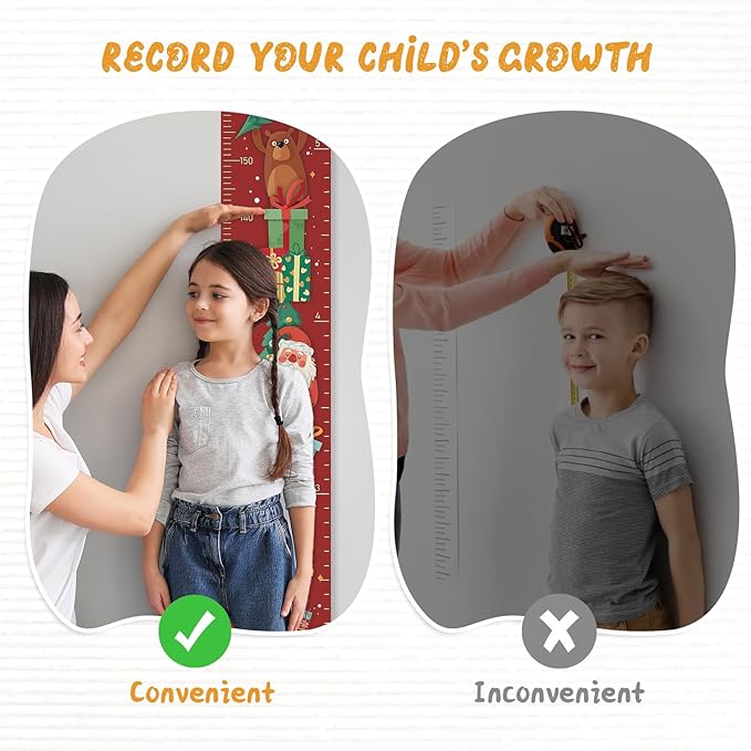 Personalized Name Growth Chart Wall Decor for Kids – Canvas Removable Height Chart Measuring Ruler 59" x 7.9" (Santa Claus Gifts)
