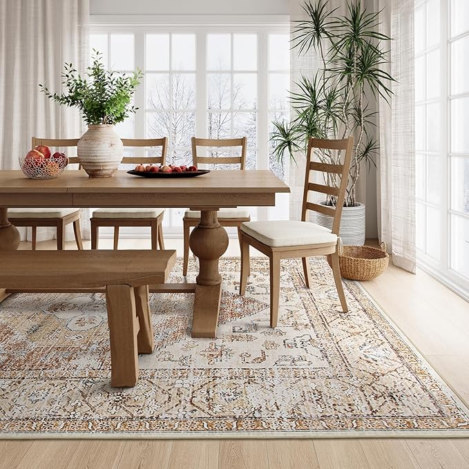 Lahome 5x7 Boho Machine Washable Area Rug (Non-Slip Lightweight Low-Pile)(Oriental Distressed Print for Living,Bedroom,Office)