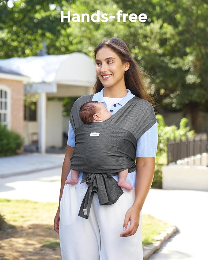 Momcozy Baby Carrier AirMesh - The Perfect Summer Water Sling for Newborns to Toddler 8-35 lbs - Cooling, Breathable and Lightweight Baby Wrap, Nice for Summer, Pool, Beach, Swimming, Charcoal Gray