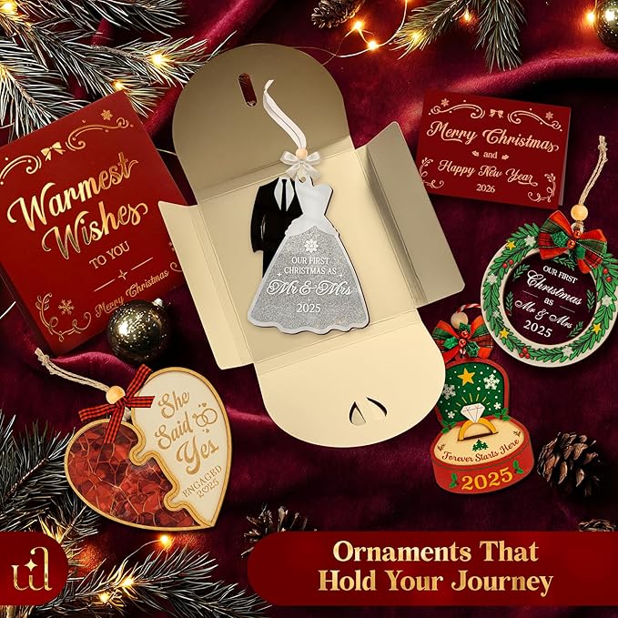 Our First Christmas As Mr and Mrs 2025 - Just Married Ornaments, Wedding Ornament for Couple, Unique Wedding Gifts for Bride and Groom, 1st Married Newlywed Christmas Ornaments 2025