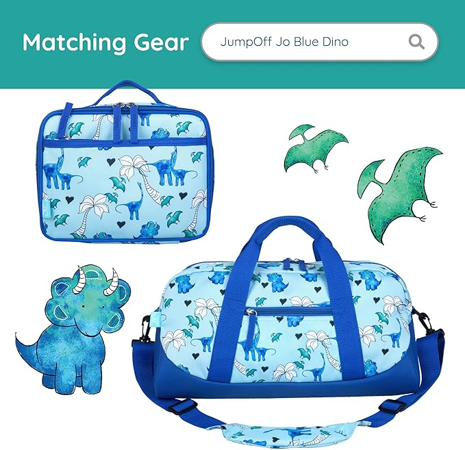 Wildkin JumpOff Jo 12-inch Kids Backpack – Lightweight, Durable Toddler Bag - Blue Dino