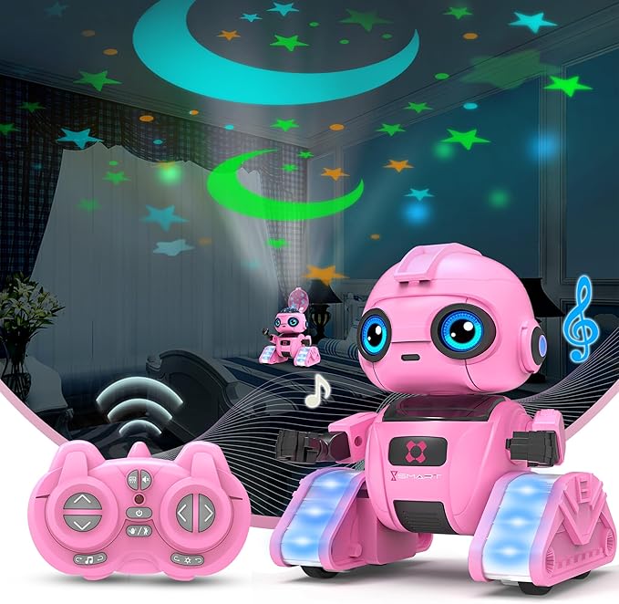 Robot Toys for Boys and Girls, Rechargeable Remote Control Robot with Auto-Demonstration, Light Projection, Dance Moves, Music, and Gesture Sensing –Toy Robot Gifts for 3,4,5,6 year old Girls (Pink)