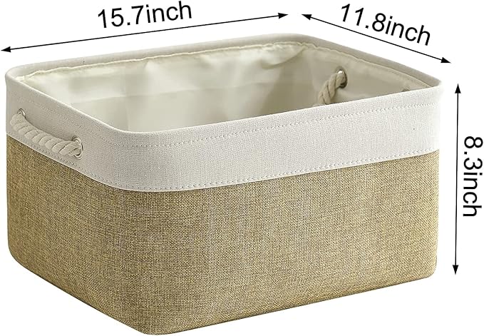 TcaFmac Storage Basket for Organizing - Large 4 Pack Fabric Storage Bins Baskets for Shelves, Foldable Storage Cubes for Closet Cloth Toy Box Gift Organizer(White & Khaki16x12x8 inch)