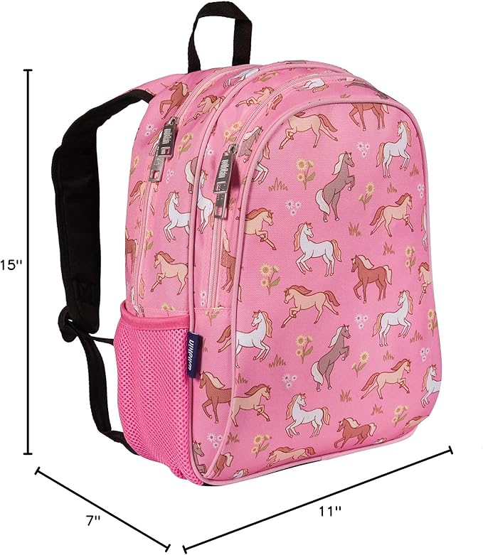 Wildkin 15-inch Kids Backpack – Durable, Padded, Adjustable for School & Travel - Wild Horses