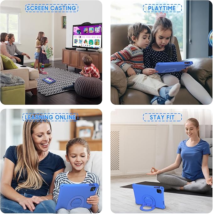 Kids Tablet, 10.1 Inch Android 15 Tablet for Kids, 12GB+64GB, Octa-Core, 6000mAh Battery, WiFi 6, Pre-Installed Kids Apps, Parental Control, ABCmouse for 30-Days Free, with EVA Protective Case (Blue)