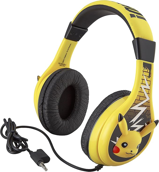 Pokemon Pikachu Wired Kids Headphones, Adjustable, Stereo Sound, 3.5Mm Jack, Tangle-Free, Volume Control, Children's Headband On Ear for School Home, Travel