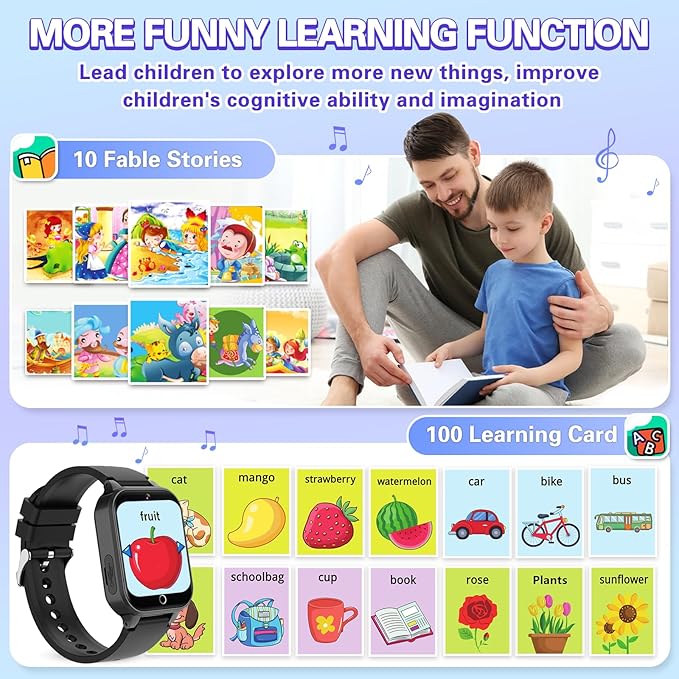 Vakzovy Kids Smart Watch Boys with 26 Puzzle Games HD Touchscreen Camera Pedometer Music Player Flashlight, Kids Toys Birthday Gifts for Boys Age 6-12 Kid Watch Boy 8-10 with Screen Protector