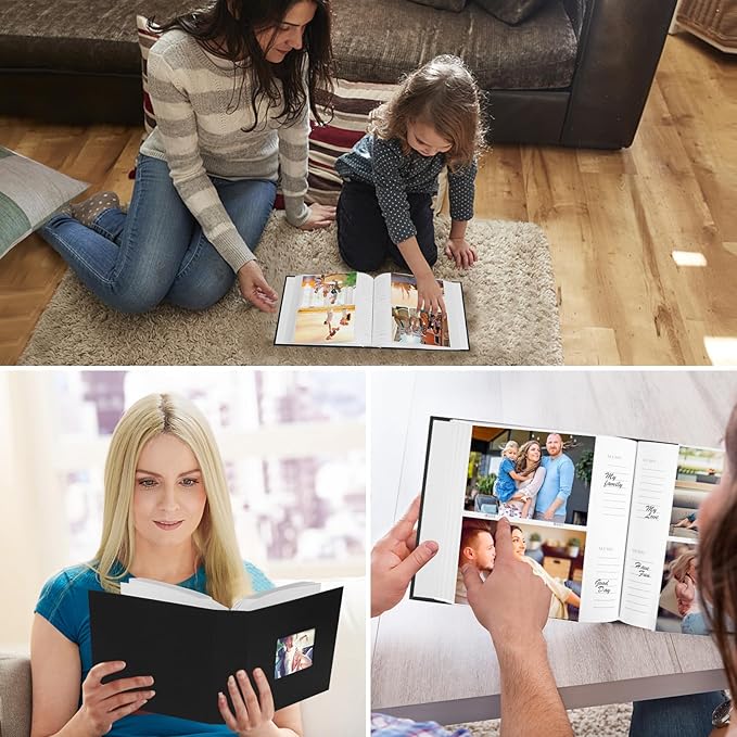 Photo Album 4x6 240 Photos with Writing Space Leather Cover with Front Window Picture Album, 240 Photos 4x6 Photo Album Book for Wedding Kids Travel Family Baby Pictures (Black)