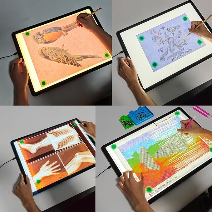 Elice Magnetic A3 Light Board with Bag for Diamond Painting, Tracing LED Light Box with Side Buttons, Super Bright Diamond Art Light Pad, Light Table for Drawing, Sketching, Weeding Vinyl - Black