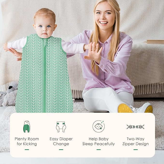 SWEET DOLPHIN Baby Sleep Sack 0-6 Months - 100% Cotton 2-Way Zipper TOG 0.5 Infant Wearable Blanket, Newborn Essentials Toddler 3 Pack Sleeping Sacks - Green