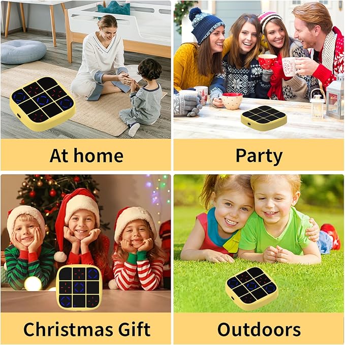 Tic-Tac-Toe Bolt Game, 4-in-1 Handheld Puzzle Game Console, Electronic Tic-Tac-Toe Toy, Educational and Memory Growth, Portable Travel Games for Car Ride, Board Games for Kids and Adults (Yellow)
