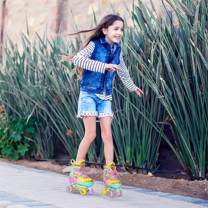 Nattork Kids Roller Skates for Girls Kids, 4 Sizes Adjustable Girls Roller Skates for Ages 3-12 with Light up Wheels & Safety Protection - Cool Birthday Gift for Indoor Outdoor Sports