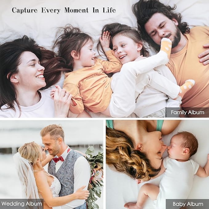 Spbapr Large Photo Album Self Adhesive 4x6 5x7 8x10 10x12 Pictures Magnetic Scrapbook 40 Blank Pages Linen Cover DIY Album with A Metal Pen, 13.2" X 12.8"