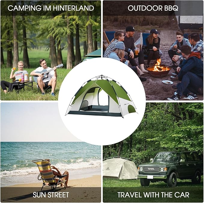 MOON LENCE Instant Pop Up Tent for 3-4 Person - Automatic Portable, Windproof for Camping, Hiking, Mountaineering