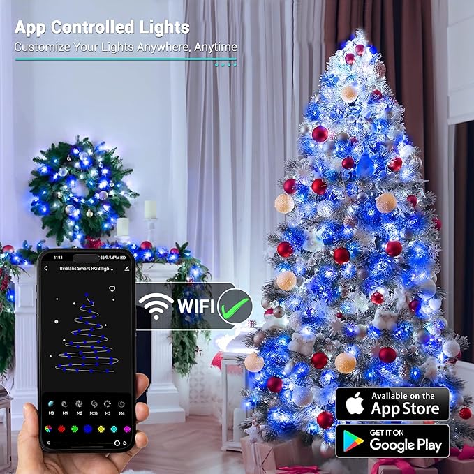 Brizled Smart Christmas Lights, 65ft 198 LED Color Changing Mini Lights, WiFi APP Controlled Xmas Tree Light, Dimmable Christmas Light Work with Alexa Google Home for Indoor Outdoor Year-Round Decor