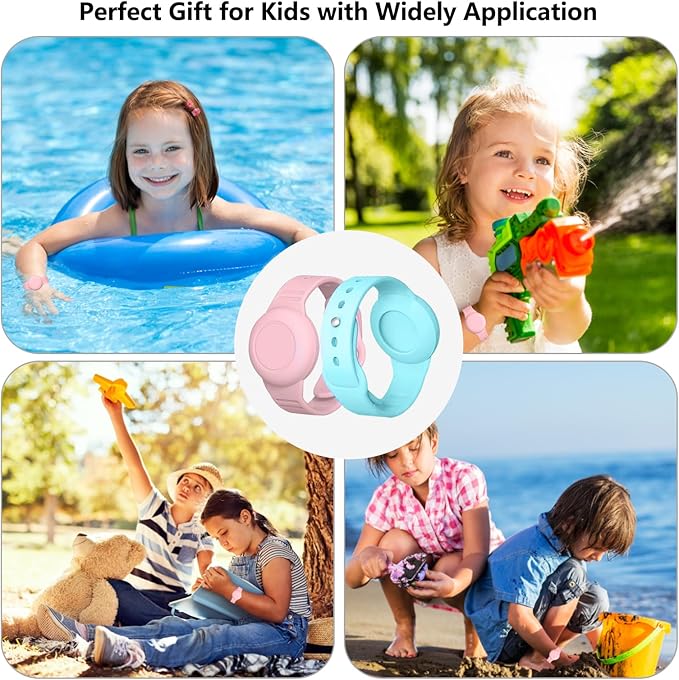Waterproof Airtag Bracelet for Kids,2 Pack Hidden Airtag Wristband Kids,Anti-Lost Silicone Apple Airtag Holder Case for Toddler,Air tag Case Cover Watch Band GPS Tracker for Child-Pink+Teal