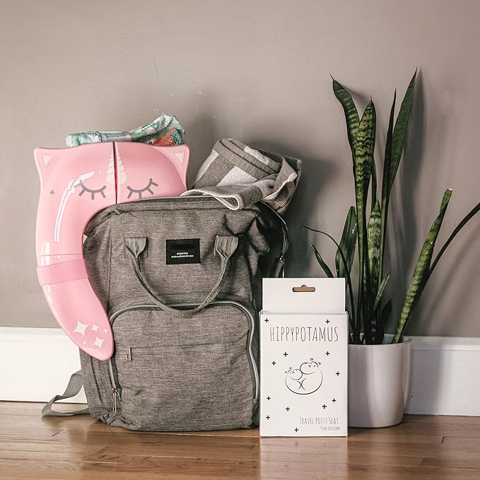 Hippypotamus Travel Potty Seat for Toddler - Folding Potty Training Seat - Portable Toilet Seat Cover for Baby & Kids (PINK Unicorn)