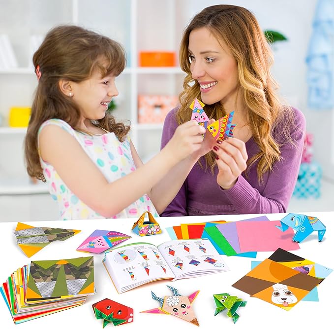 Mocoosy 224 Sheets Origami Paper Kit for Kids Ages 5-8 8-12, Color Folding Paper Set with Origami Book, Art Craft Supplies for Boys Girls 9-12, Travel Game Airplane Car Road Trip Activities Toy Gifts