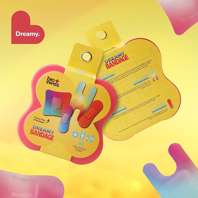 BioSwiss Bandages, Assorted Size Gradient Print Self Adhesive Bandage, Latex Free Sterile Wound Care, First Aid Kit Supplies for Kids and Adults, 60 Count