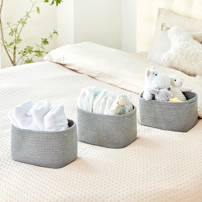 Small Baskets Set of 3 - 11"x7"x7" Perfect Toy Baskets for Storage, Ideal Storage Basket for Cube, Towels, and More - Basket for Shelves (Grey