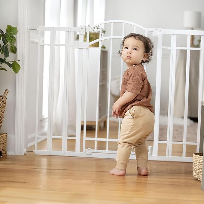 Ingenuity Decorative Extra Tall Baby Gate & Dog Gate, 28.5"-48" Wide, 36" Tall, Hardware or Pressure Mounted, Install on Top or Bottom of Stairs, Banister, or Doorway - White