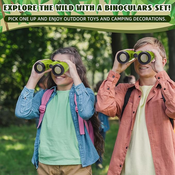 Libima 12 Set Binoculars for Kids with Neck String with Magnifying Glass and Compass Green, Toy for Boys and Girls for Bird Watching Camping Outdoor Explorer Kit Camping Outdoor Toys