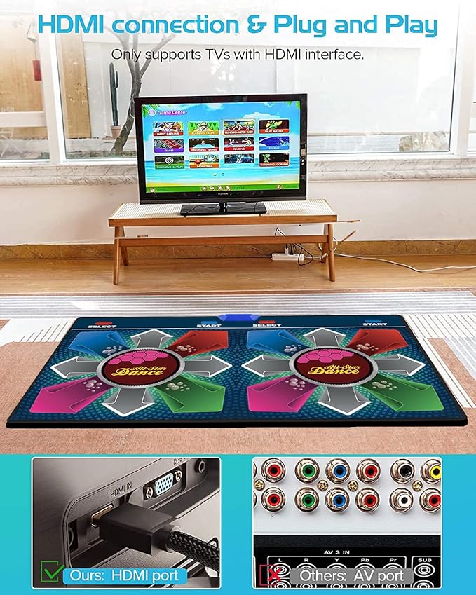 Music Double Dance Mat for Kids and Adults,64G Memory Card,Fitness Dance Games with MV/3D/Cartoon Dance Mode,81pcs MV 885pcs Songs and 1000pcs Games for HDMI TV Fun Senior Flannel Materia