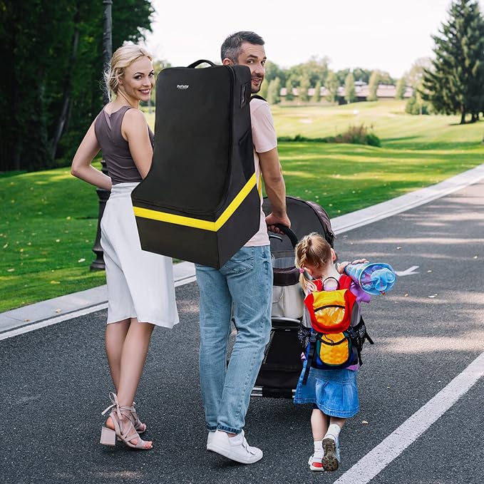 Car Seat Travel Bag - Padded, Comfortable, Durable, Roomy Gate Check Carseat Cover Backpack Fits 3-in-1,Convertible, Booster & Infant Car Seats for Airplane, Airport, Yellow