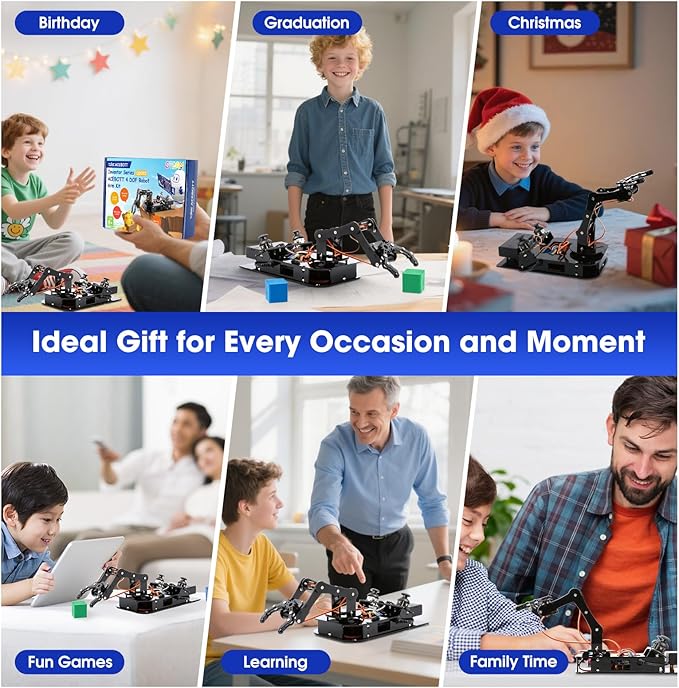 4DOF Robotic Arm Kit for Kids Compatible with Arduino IDE, Programming ESP32 Smart Robot Arm Building Kit STEM Educational Desktop Toy with Joystick and Web App Control for Children Ages 8+ and Adults