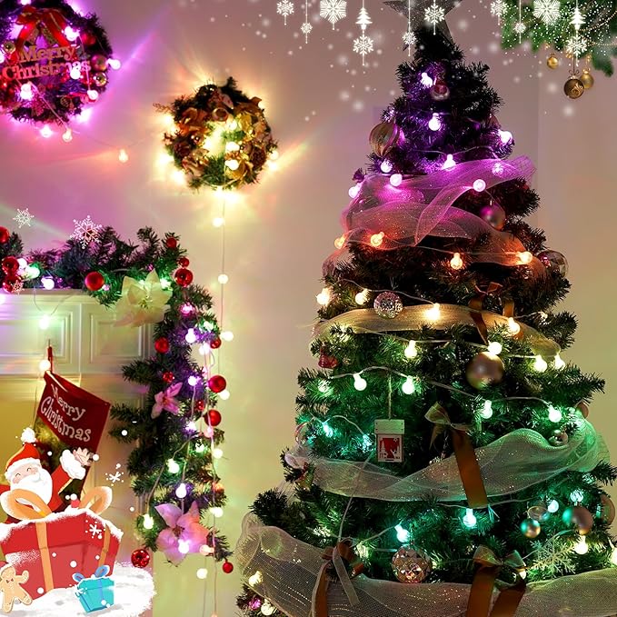 Smart Christmas String Lights Indoor, 29.5ft 213 Modes Crystal Fairy Lights, 60LED Color Changing Globe Decorative Hanging Lights with APP Remote Music for Bedroom Party Girl Gift Tent Wall Xmas Décor