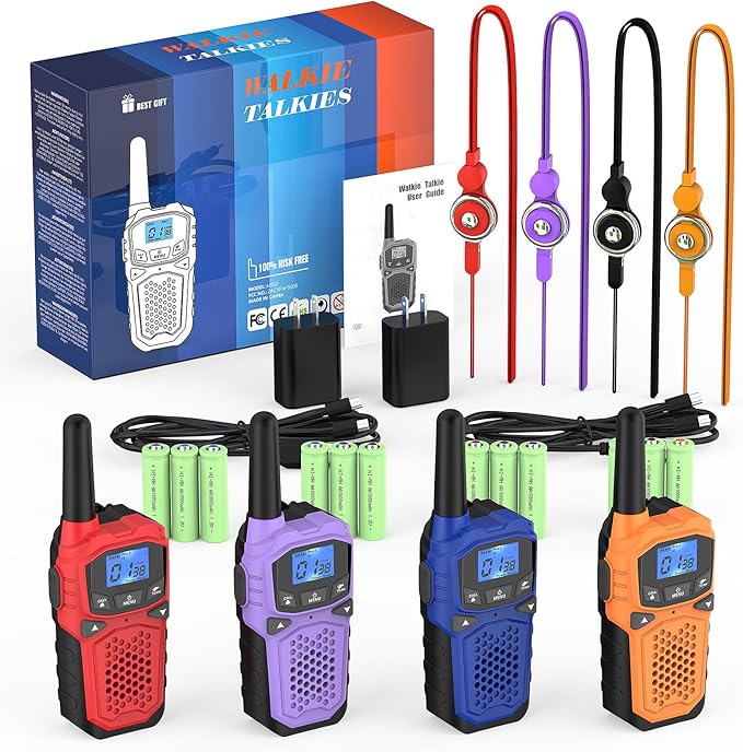 Walkie Talkies for Adults- WokTok Long Range 2 Way Radio for Camping Hiking Hand Held Hiking Accessories Camping Gear Xmas Birthday Gift for Kids,SOS Siren,NOAA Weather Alert,4 Radios